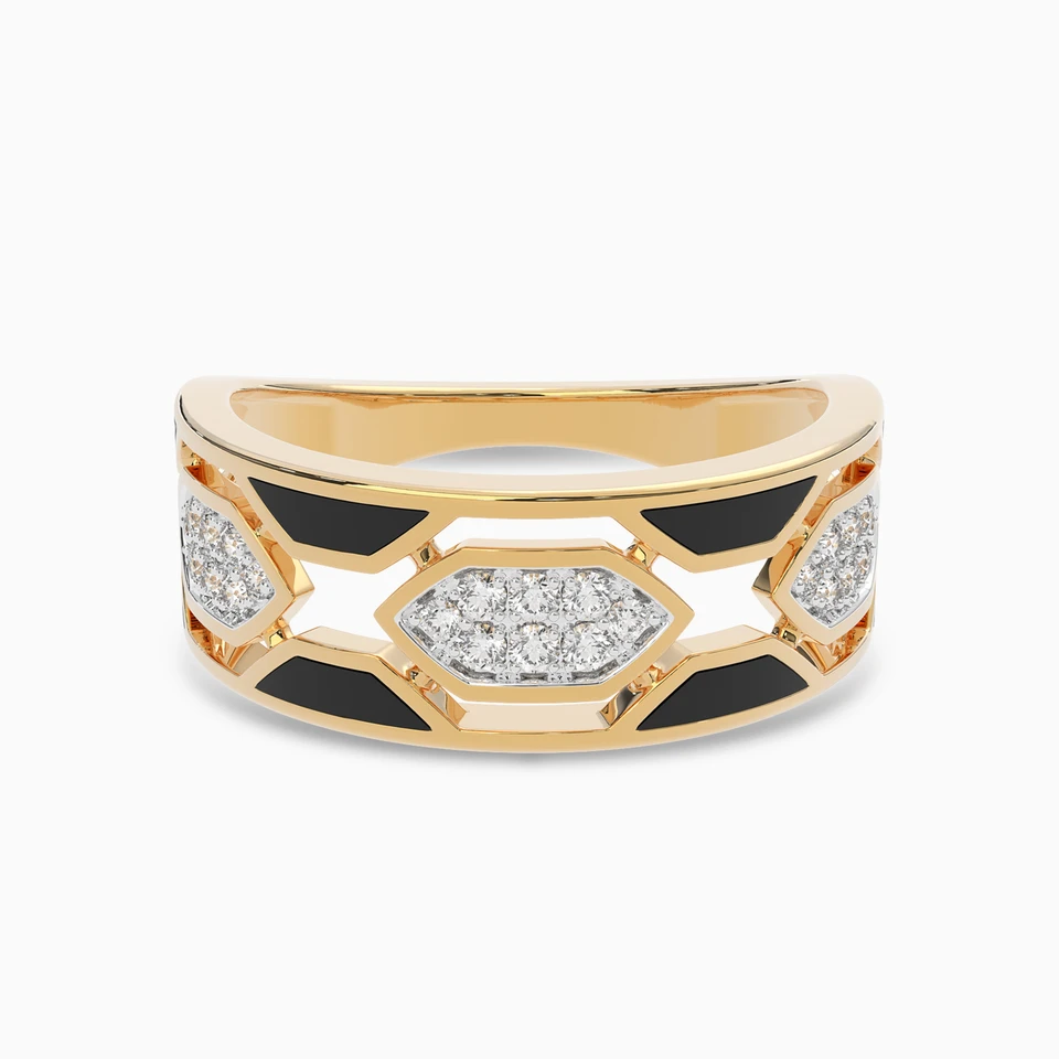 Hexagon Black Stone & Diamond Ring In 18K Gold Hexagon Black Stone & Diamond Ring In 18K Gold