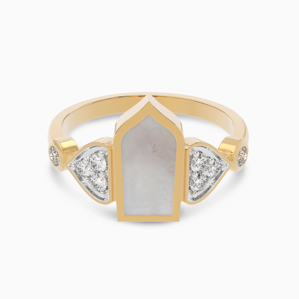 White Stone & Diamond Ring In 18K Gold - 2 White Stone & Diamond Ring In 18K Gold - 2