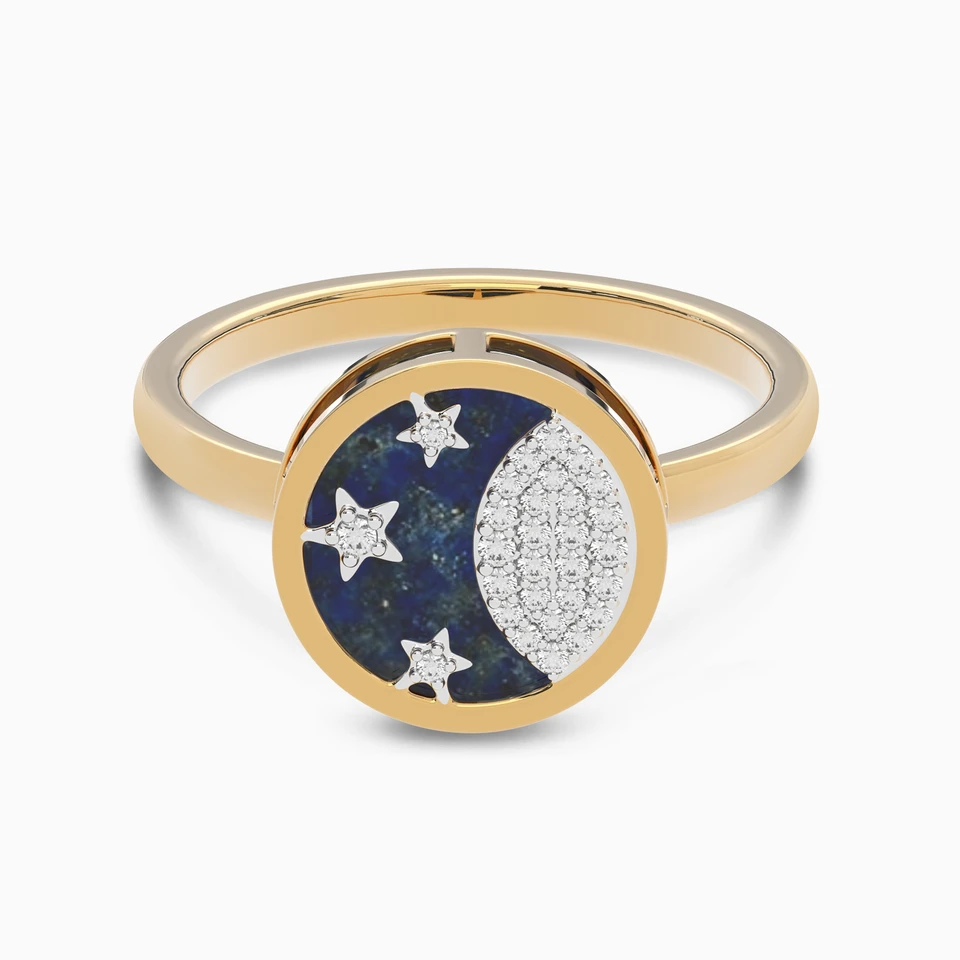 Blue Stone & Diamond Ring In 18K Gold - 2 Blue Stone & Diamond Ring In 18K Gold - 2