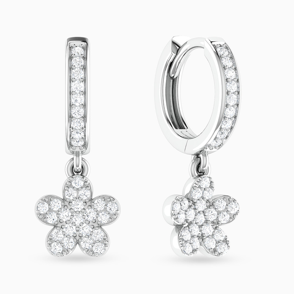 Flower Diamond Hoop Earrings In 18K Gold - 2 Flower Diamond Hoop Earrings In 18K Gold - 2