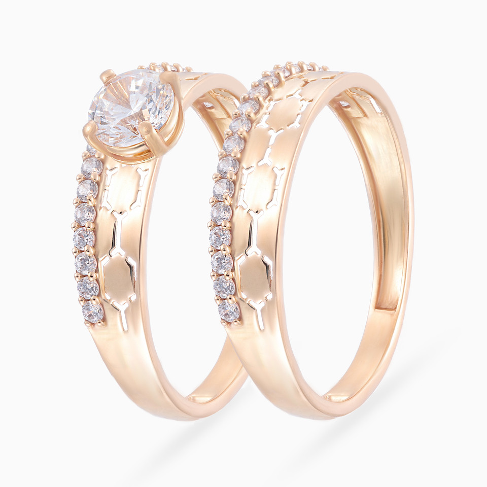 Honeycomb Cubic Zirconia Twin Rings in 21K Gold Honeycomb Cubic Zirconia Twin Rings in 21K Gold
