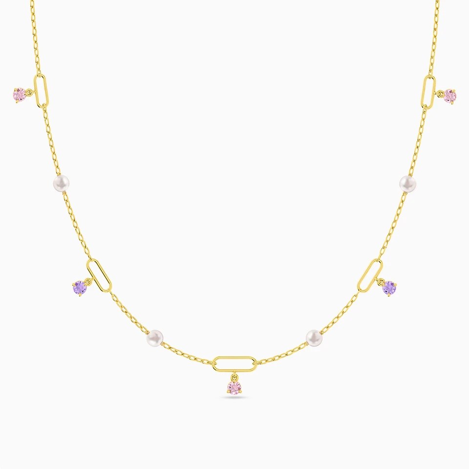 Circle Colored Stones Chain Necklace in 18K Gold Circle Colored Stones Chain Necklace in 18K Gold