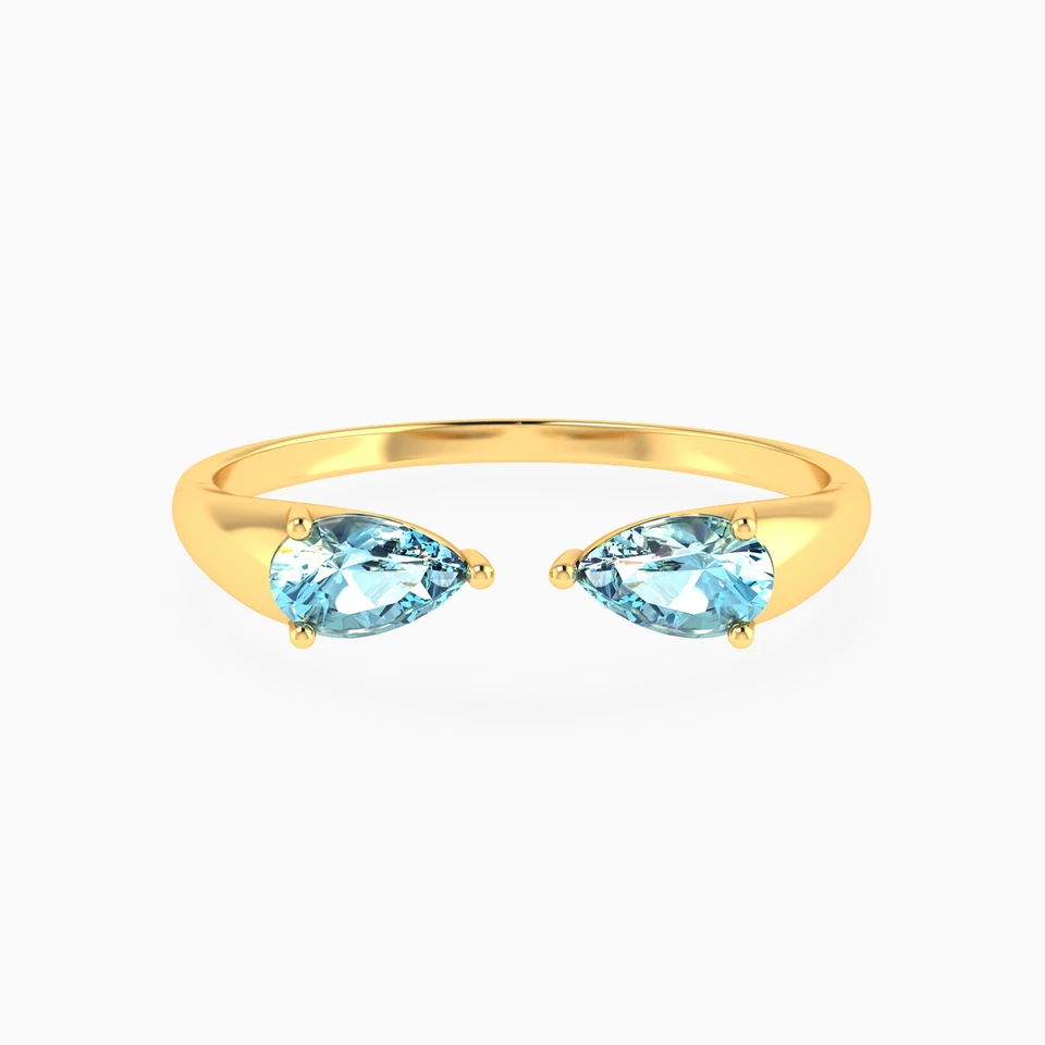 Open Design Aqua Blue Stone Two Headed Ring In 18K Gold Open Design Aqua Blue Stone Two Headed Ring In 18K Gold