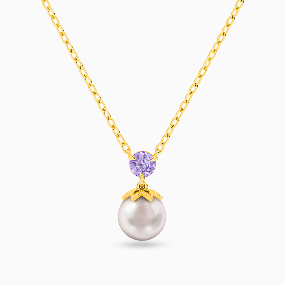 Round Pearls & Purple Stone Necklace in 18K Gold Round Pearls & Purple Stone Necklace in 18K Gold