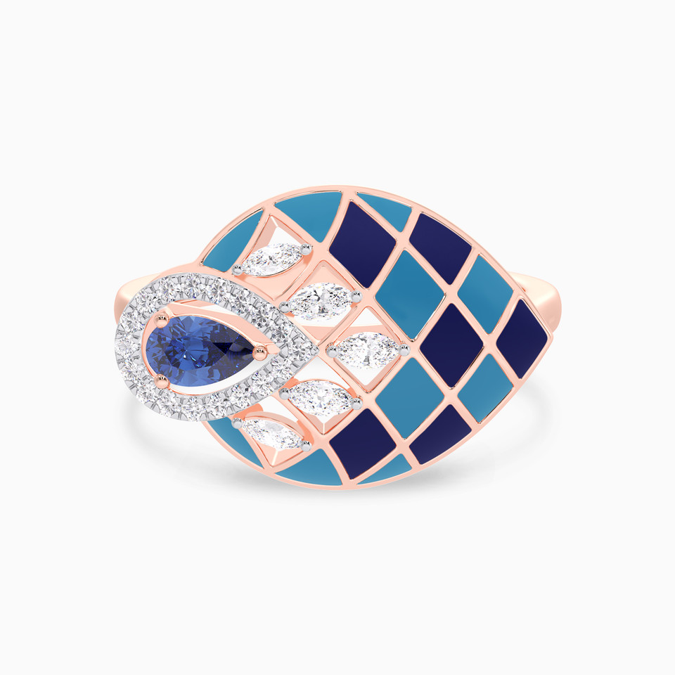 Enamel Coating & Diamond Ring In 18K Gold - 2 Enamel Coating & Diamond Ring In 18K Gold - 2