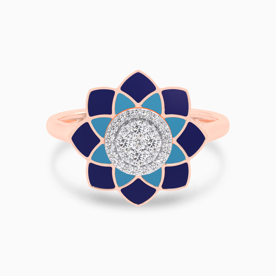 Enamel Coating & Diamond Ring In 18K Gold - 2 Enamel Coating & Diamond Ring In 18K Gold - 2