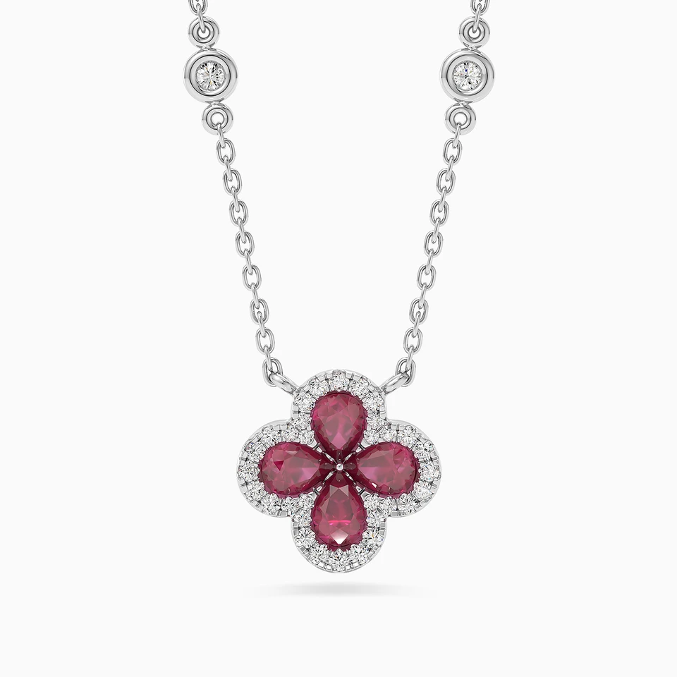 Flower Red Stone & Diamond Necklace in 18K Gold Flower Red Stone & Diamond Necklace in 18K Gold