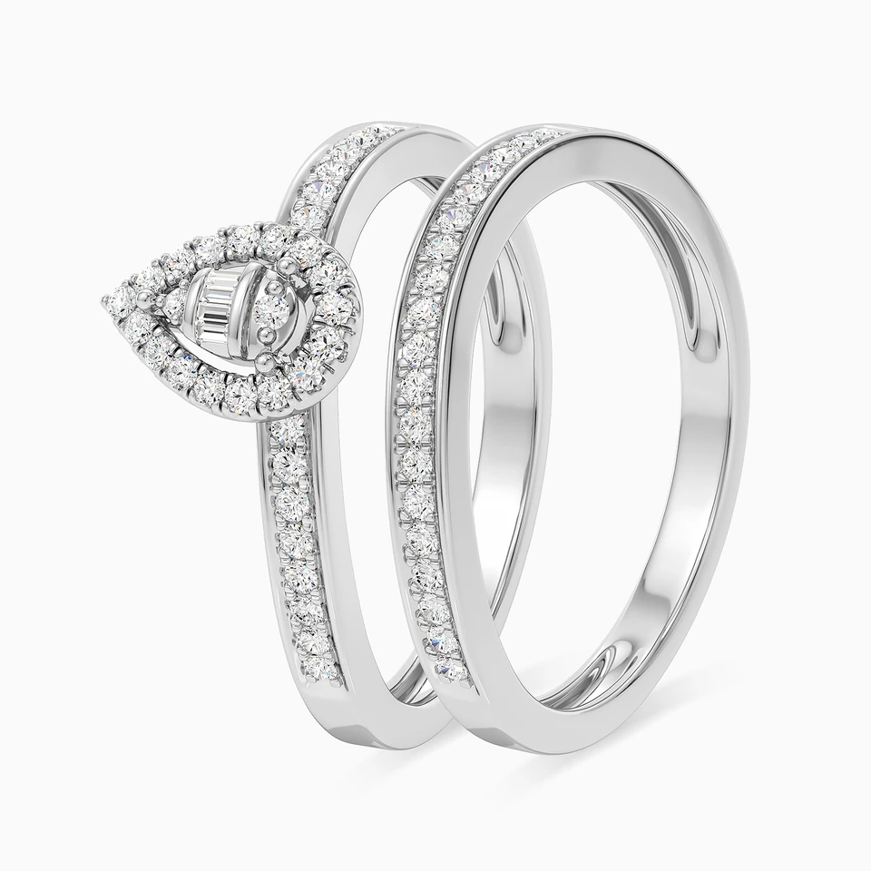 Pear Diamond Twin Rings in 18K Gold - 2 Pear Diamond Twin Rings in 18K Gold - 2