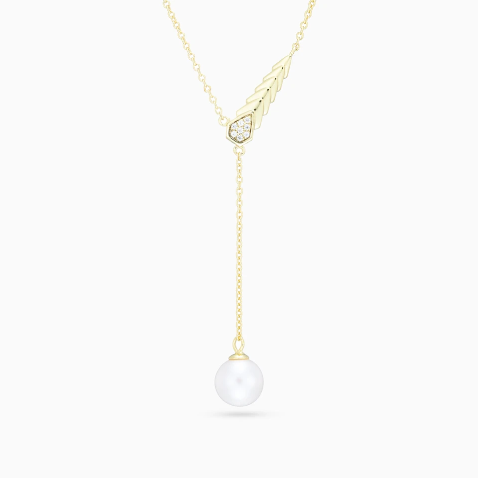 Snake Cubic Zirconia & Pearl Lariat Necklace in Yellow Gold Plating Snake Cubic Zirconia & Pearl Lariat Necklace in Yellow Gold Plating
