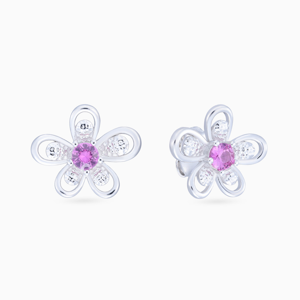 Flower Pink Stone Sterling Silver Stud Earrings Flower Pink Stone Sterling Silver Stud Earrings