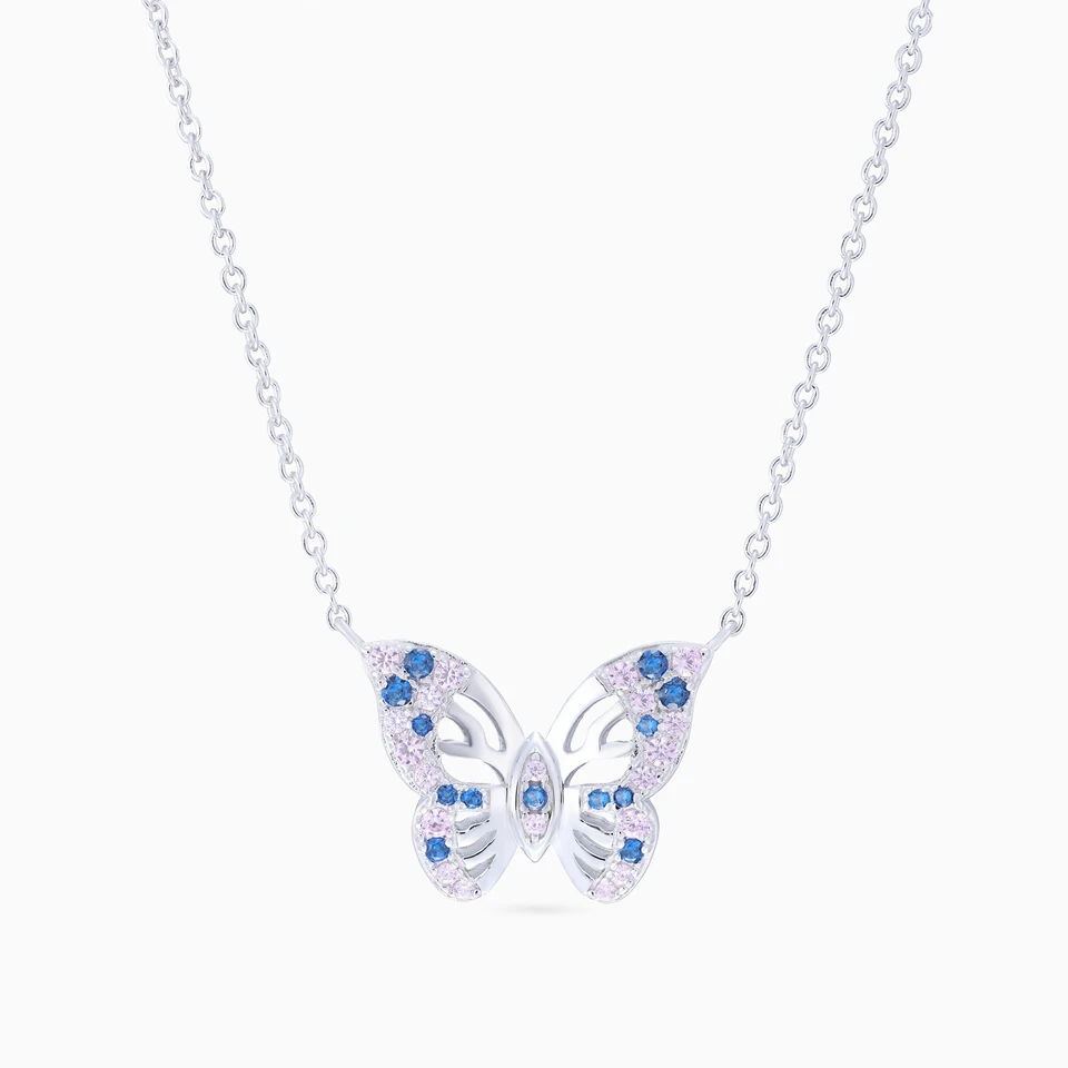 Butterfly Colored Stones Sterling Silver Necklace Butterfly Colored Stones Sterling Silver Necklace