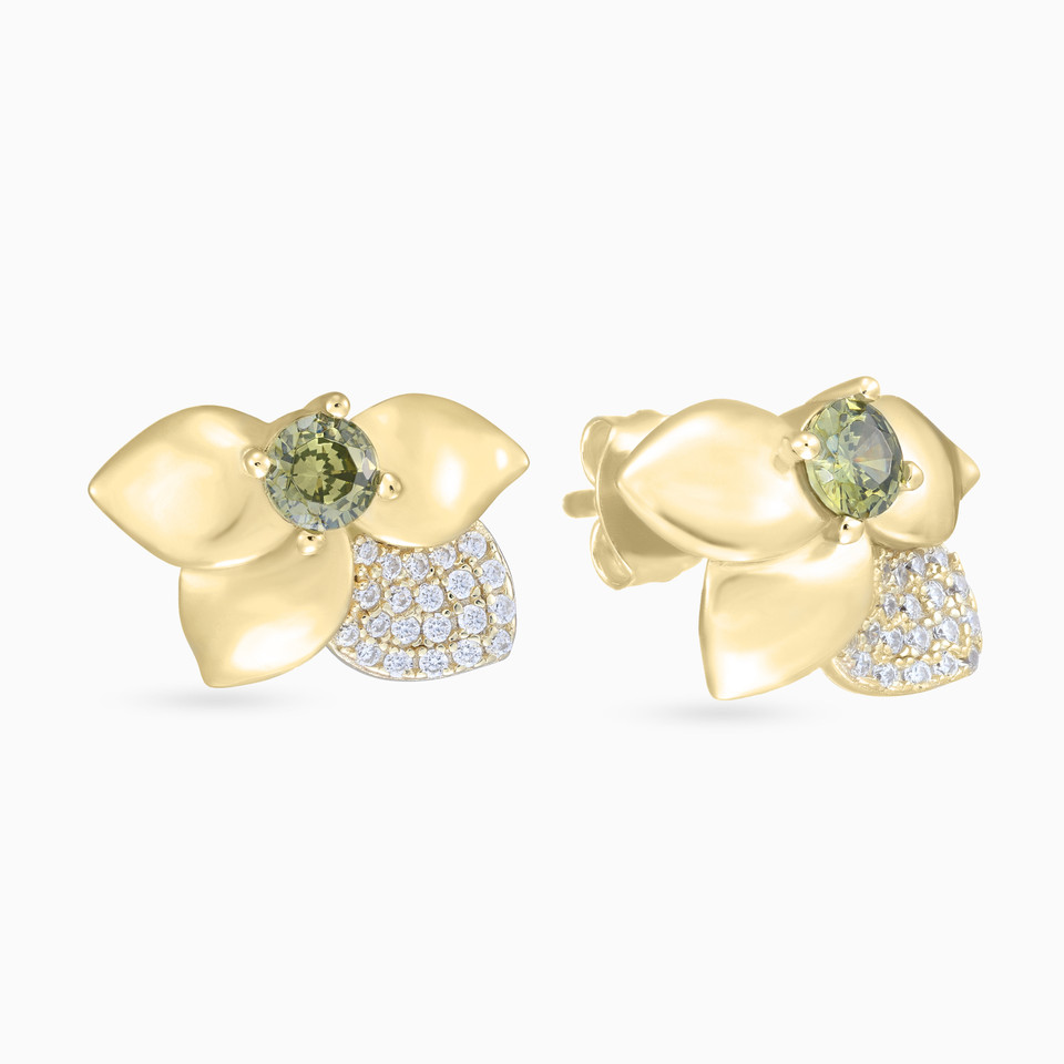 Flower Colored Stones Gold Plated Stud Earrings Flower Colored Stones Gold Plated Stud Earrings