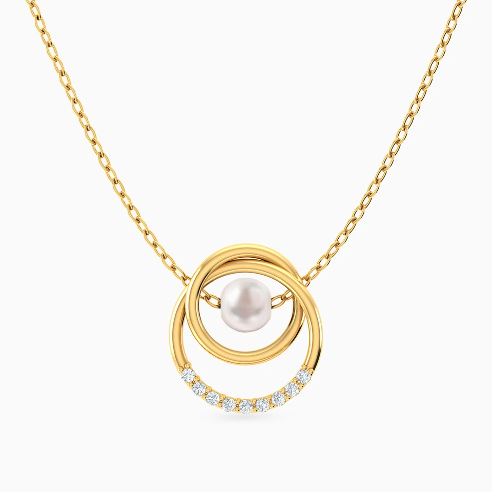 Circle Pearl & Diamond Necklace In 18K Gold Circle Pearl & Diamond Necklace In 18K Gold