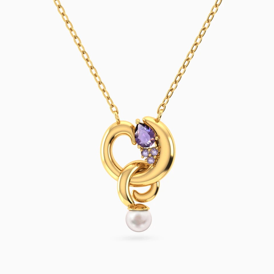 Circles Pearl & Purple Stone Necklace in 18K Gold Circles Pearl & Purple Stone Necklace in 18K Gold