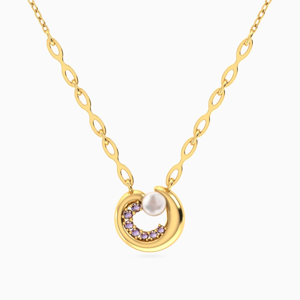 Circle Pearl & Purple Stone Necklace in 18K Gold Circle Pearl & Purple Stone Necklace in 18K Gold
