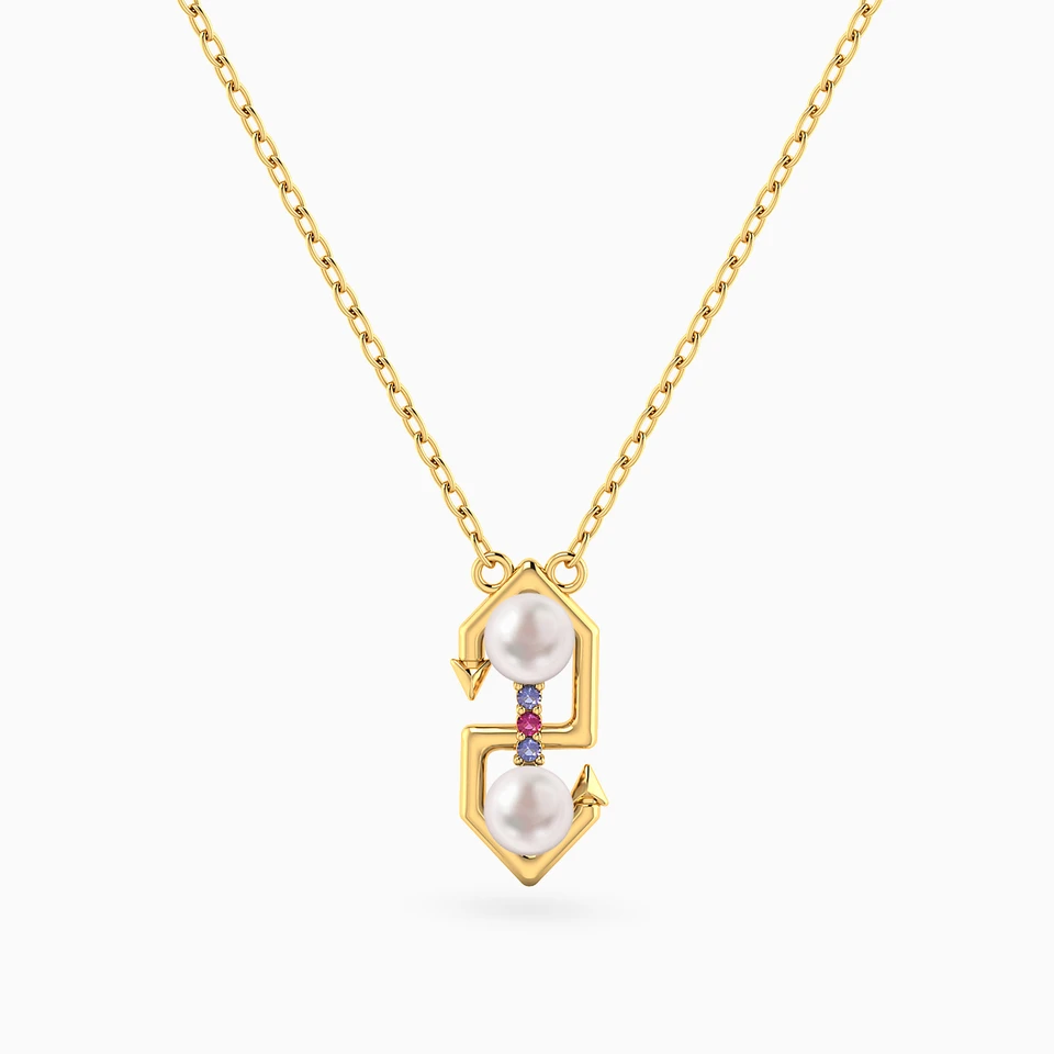 Geometric Pearl & Colored Stones Necklace in 18K Gold Geometric Pearl & Colored Stones Necklace in 18K Gold