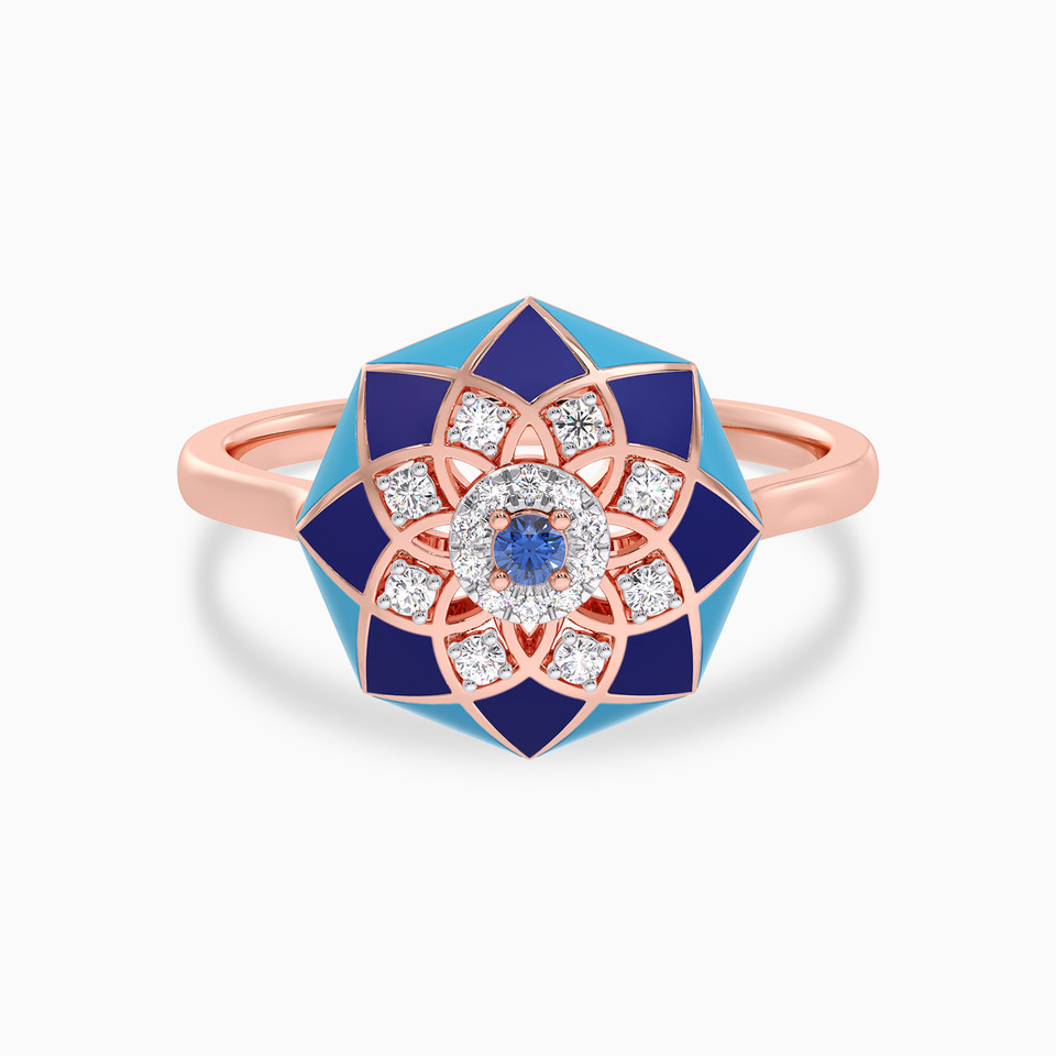 Octagon Diamond Blue Stone & Enamel Coated Ring in 18K Gold Octagon Diamond Blue Stone & Enamel Coated Ring in 18K Gold
