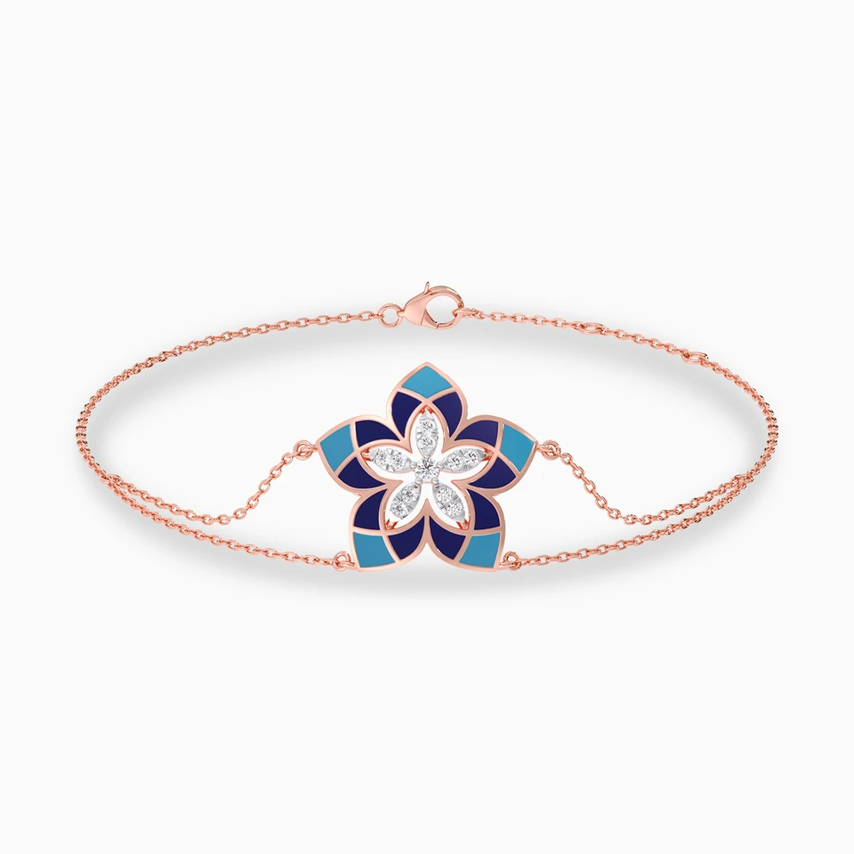 Flower Diamond & Enamel Coating Chain Bracelet In 18K Gold - 2 Flower Diamond & Enamel Coating Chain Bracelet In 18K Gold - 2