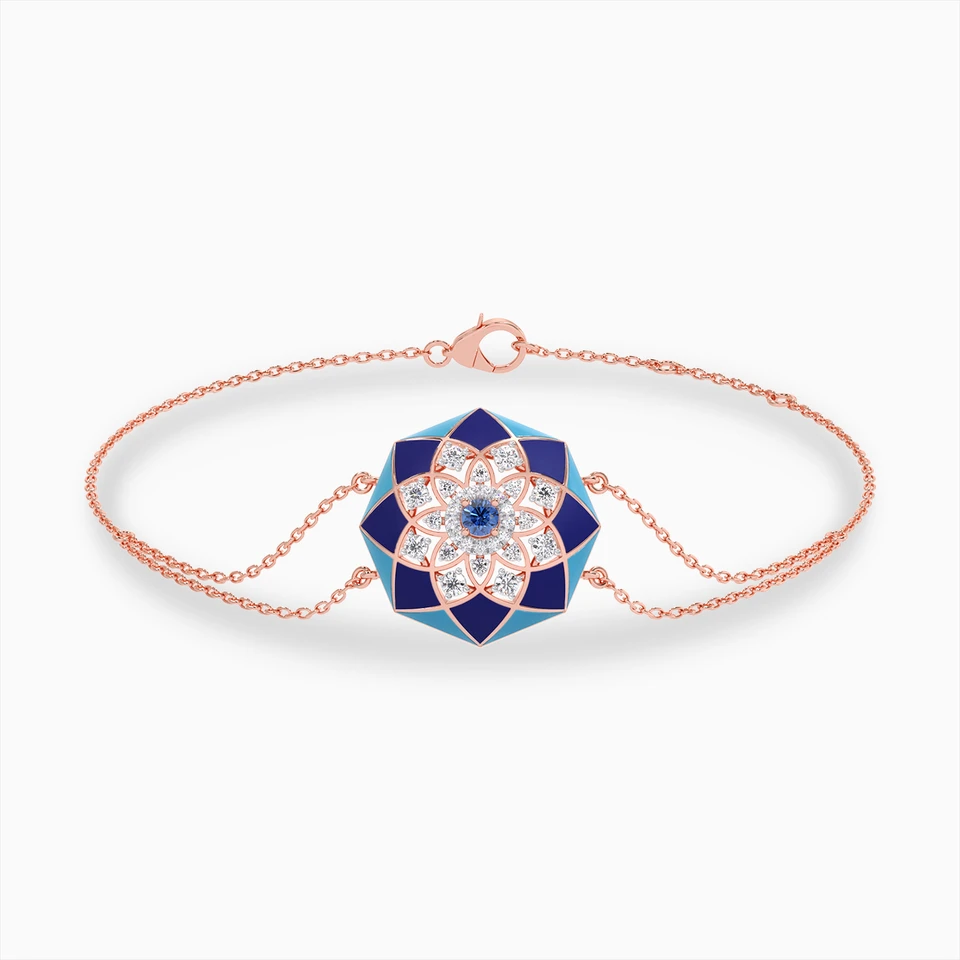 Octagon Diamond & Blue Stones Chain Bracelet in 18K Gold Octagon Diamond & Blue Stones Chain Bracelet in 18K Gold