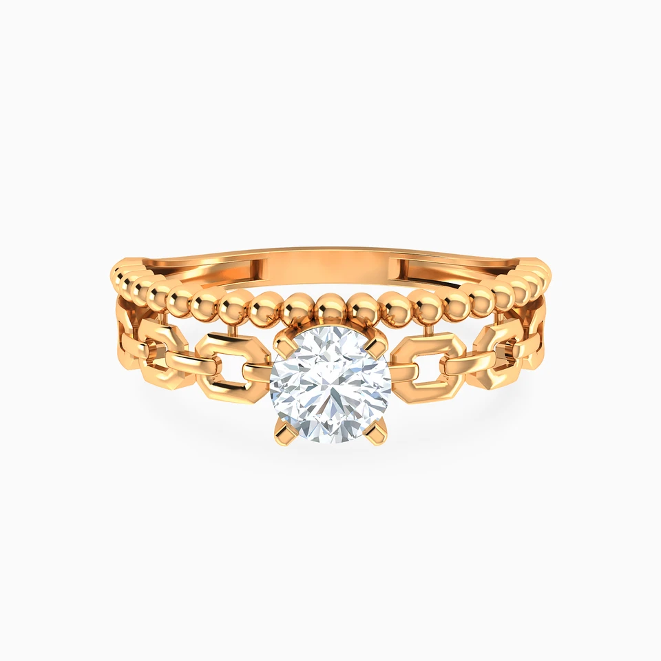 Chain Square Loops Cubic Zirconia Ring In 21K Gold Chain Square Loops Cubic Zirconia Ring In 21K Gold