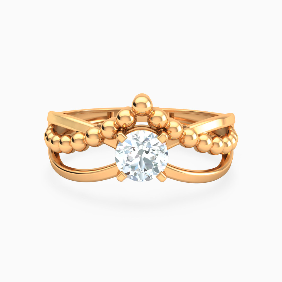 Beaded Cubic Zirconia Split Shank Ring In 21K Gold Beaded Cubic Zirconia Split Shank Ring In 21K Gold