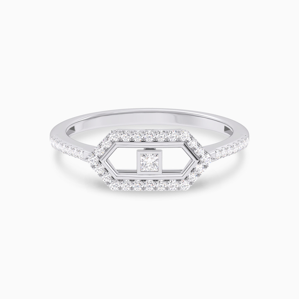 Hexagon East West Diamond Ring in 18K Gold - 2 Hexagon East West Diamond Ring in 18K Gold - 2