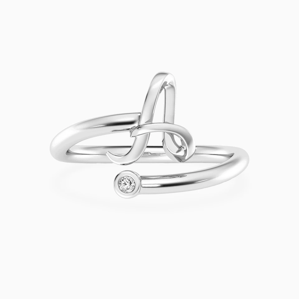 Letter (A) Lab Grown Diamonds Sterling Silver Ring Letter (A) Lab Grown Diamonds Sterling Silver Ring