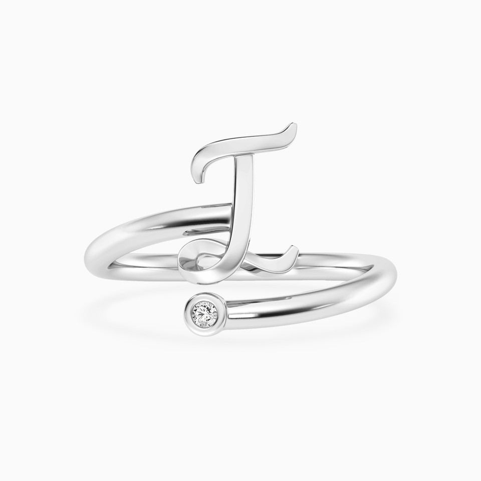 Letter (I) Lab Grown Diamonds Sterling Silver Open Ring Letter (I) Lab Grown Diamonds Sterling Silver Open Ring