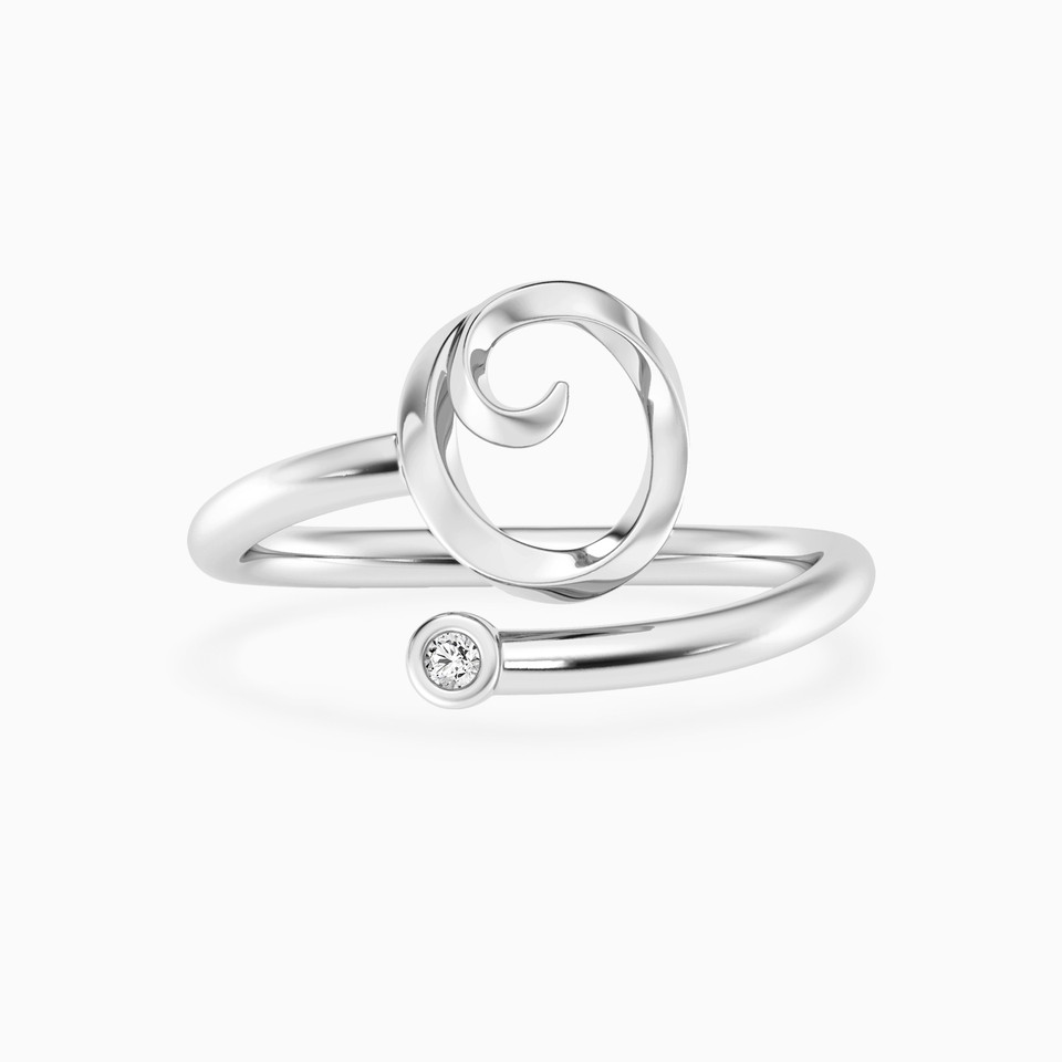 Letter (O) Lab Grown Diamonds Sterling Silver Open Ring Letter (O) Lab Grown Diamonds Sterling Silver Open Ring