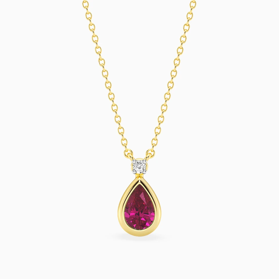 Pear Pink Stone & Lab Grown Diamonds Gold Plated Necklace Pear Pink Stone & Lab Grown Diamonds Gold Plated Necklace