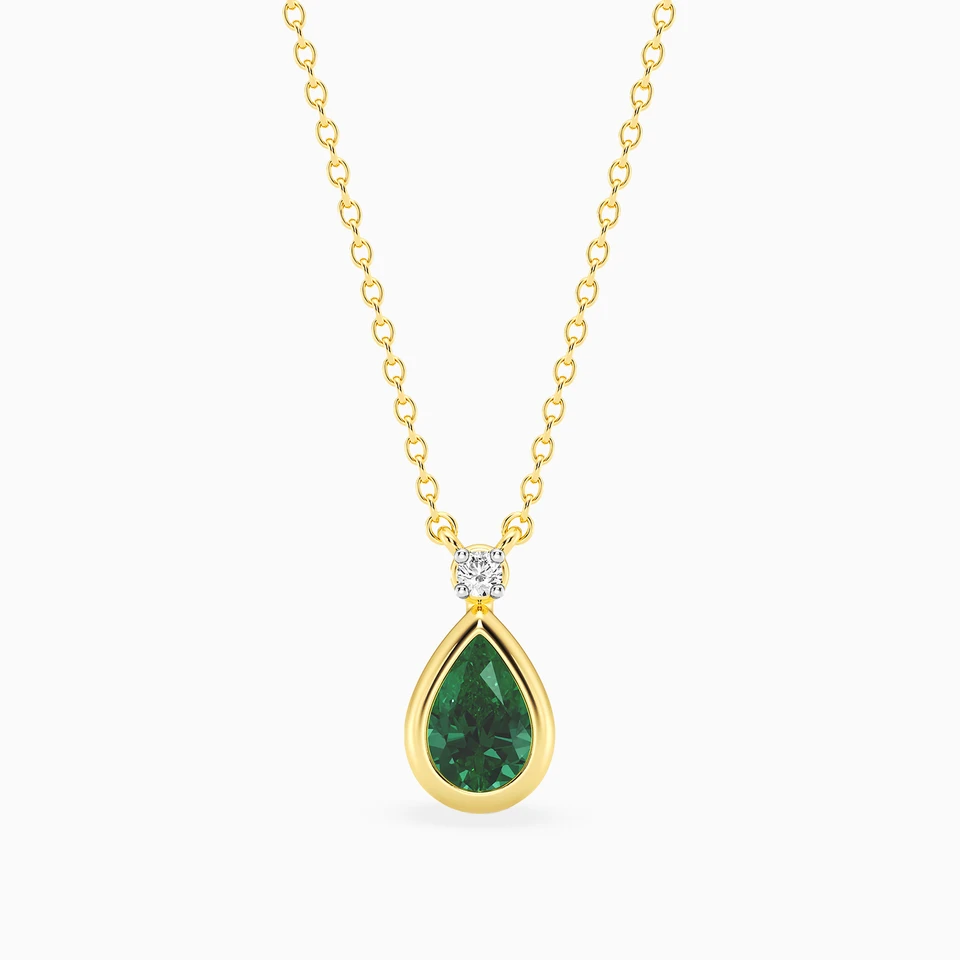 Pear Green Stone & Lab Grown Diamonds Gold Plated Necklace Pear Green Stone & Lab Grown Diamonds Gold Plated Necklace