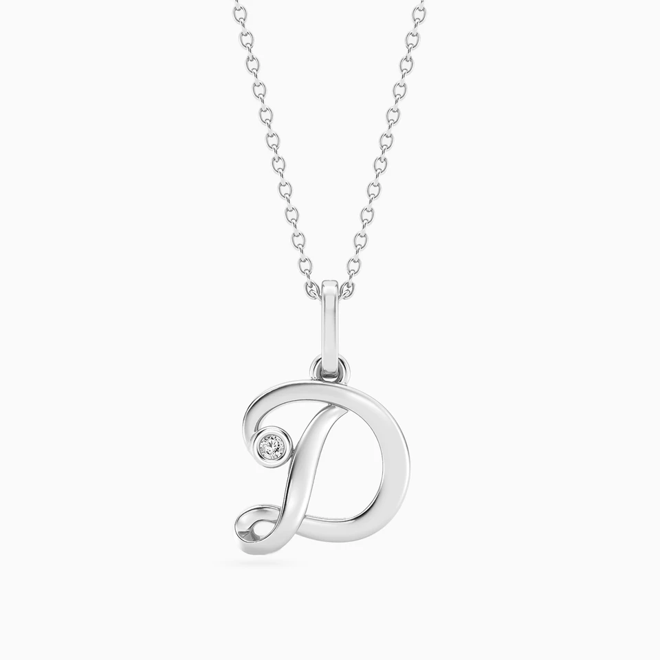 Letter (D) Lab Grown Diamonds Sterling Silver Necklace Letter (D) Lab Grown Diamonds Sterling Silver Necklace