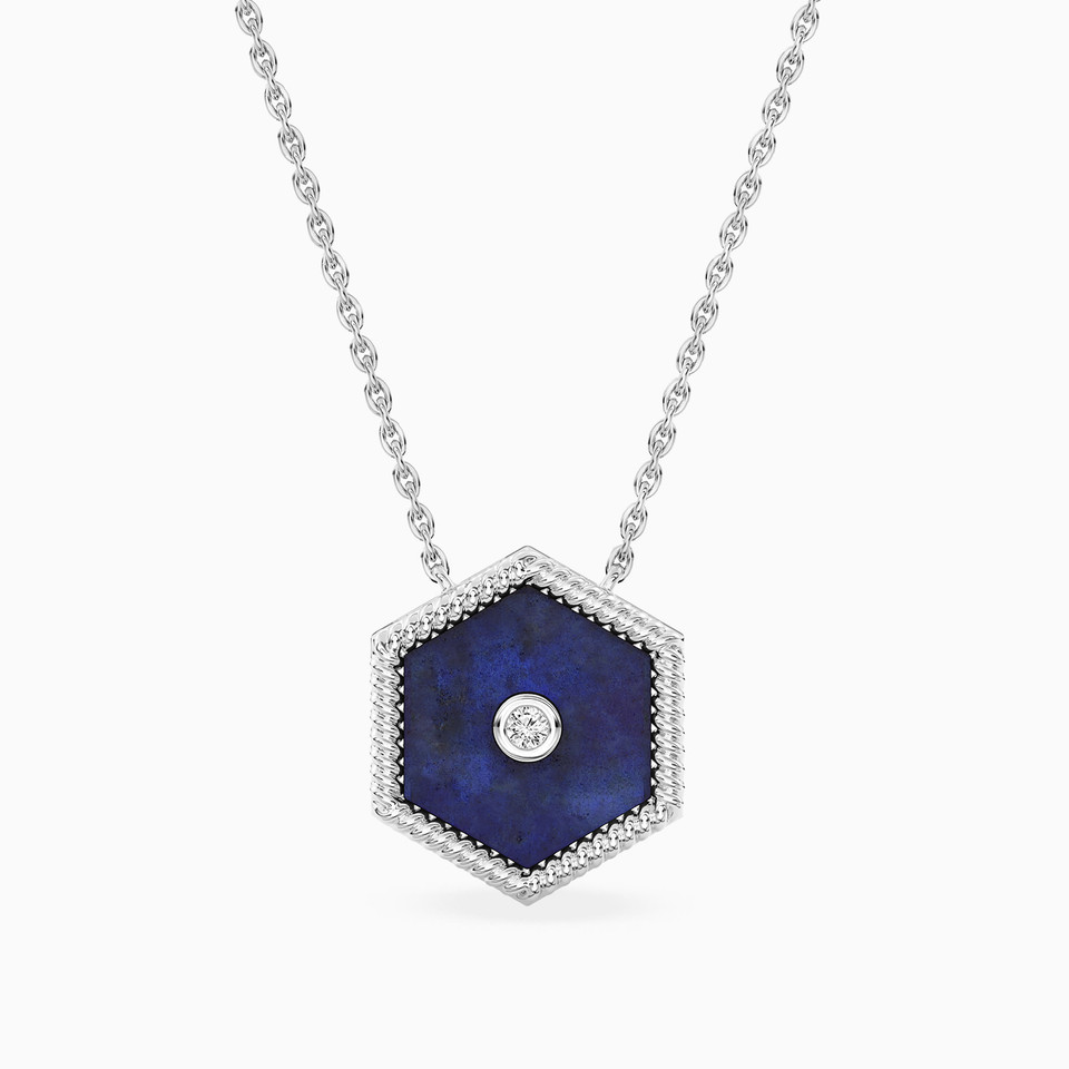 Hexagon blue Stone & Lab Grown Diamonds Sterling Silver Necklace Hexagon blue Stone & Lab Grown Diamonds Sterling Silver Necklace
