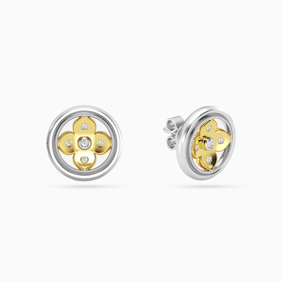 Round Floral Lab Grown Diamonds Sterling Silver Stud Earrings Round Floral Lab Grown Diamonds Sterling Silver Stud Earrings