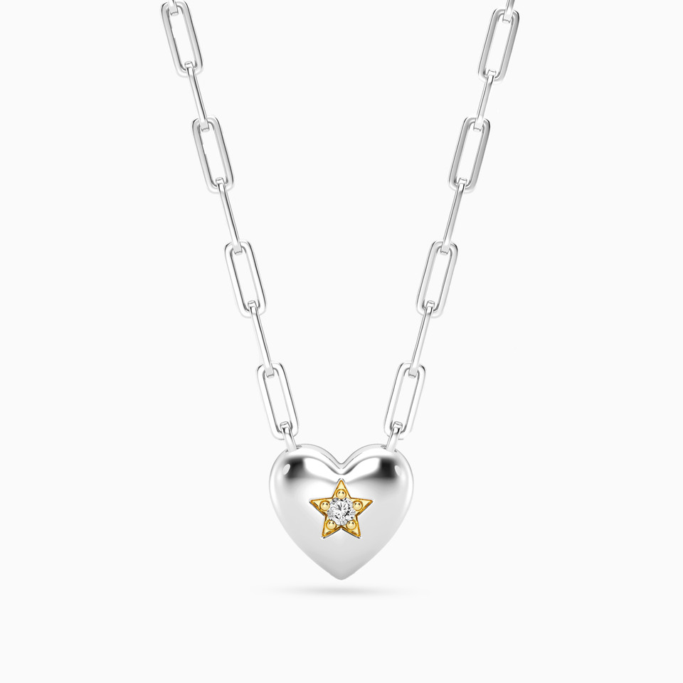 Heart Lab Grown Diamonds Sterling Silver Paperclip Chain Necklace Heart Lab Grown Diamonds Sterling Silver Paperclip Chain Necklace