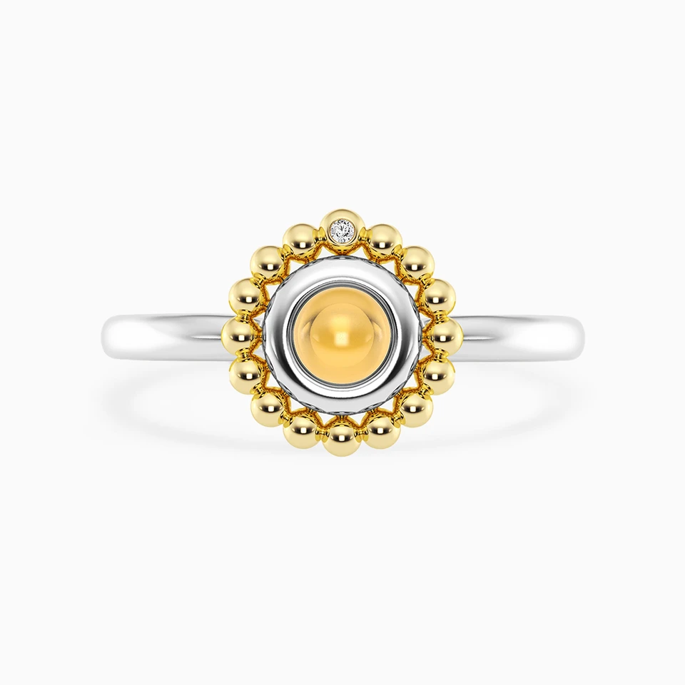 Round Yellow Stone & Lab Grown Diamonds Sterling Silver Ring Round Yellow Stone & Lab Grown Diamonds Sterling Silver Ring