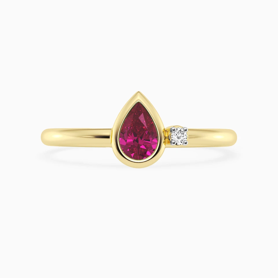Pear Pink Stone & Lab Grown Diamonds Gold Plated Ring Pear Pink Stone & Lab Grown Diamonds Gold Plated Ring