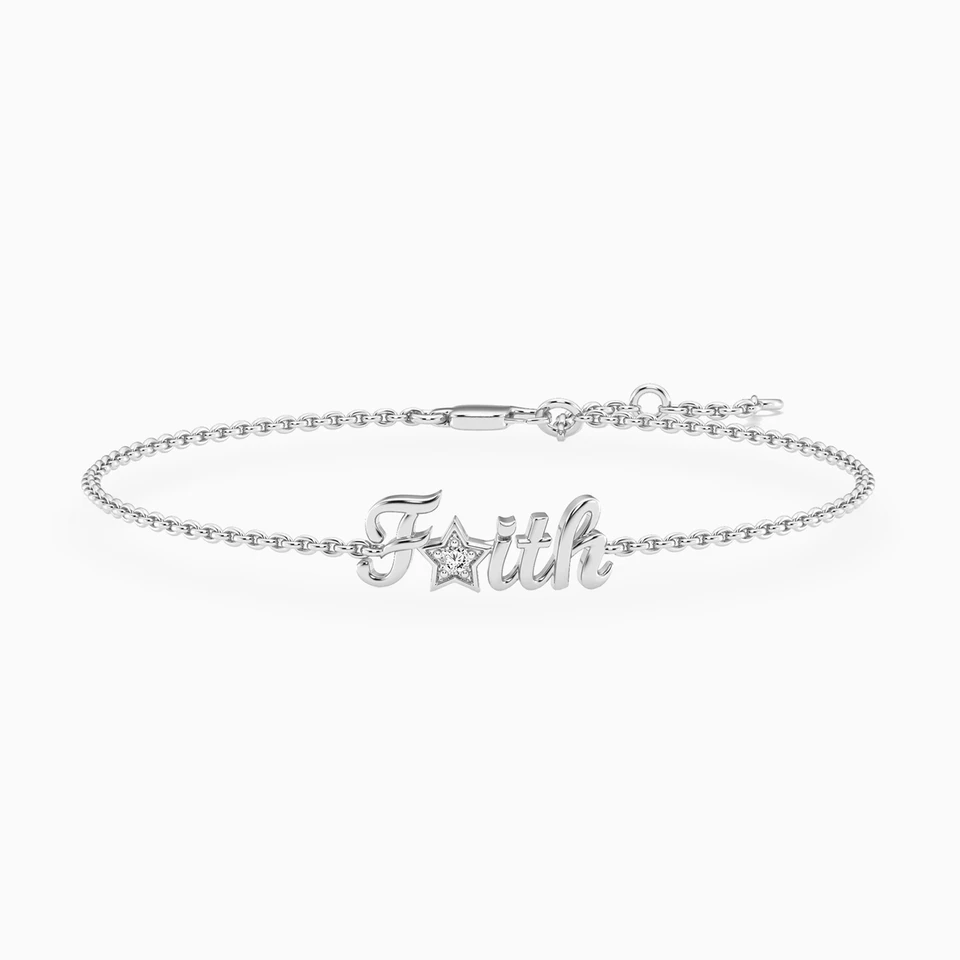 (Faith) word Lab Grown Diamonds Sterling Silver Chain Bracelet (Faith) word Lab Grown Diamonds Sterling Silver Chain Bracelet