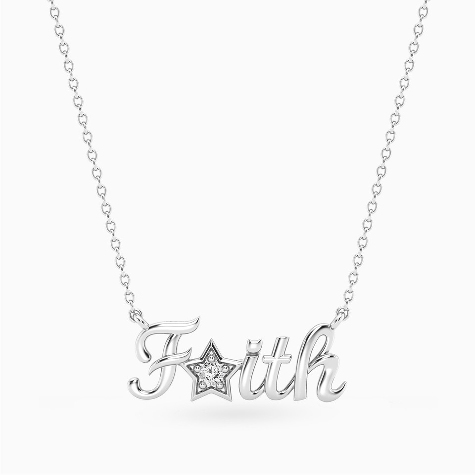 (Faith) word Lab Grown Diamonds Sterling Silver Necklace (Faith) word Lab Grown Diamonds Sterling Silver Necklace