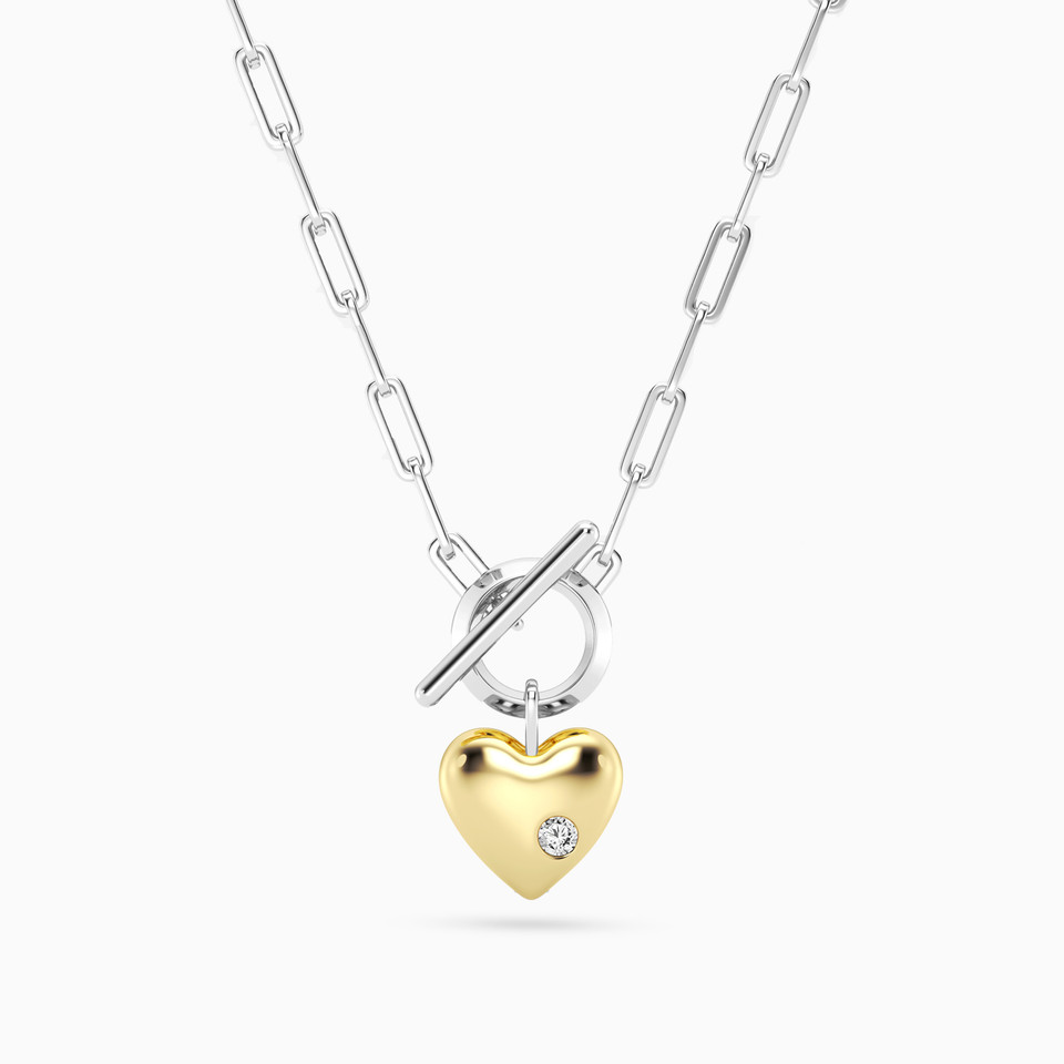Heart Lab Grown Diamonds Sterling Silver Paperclip Chain Necklace Heart Lab Grown Diamonds Sterling Silver Paperclip Chain Necklace