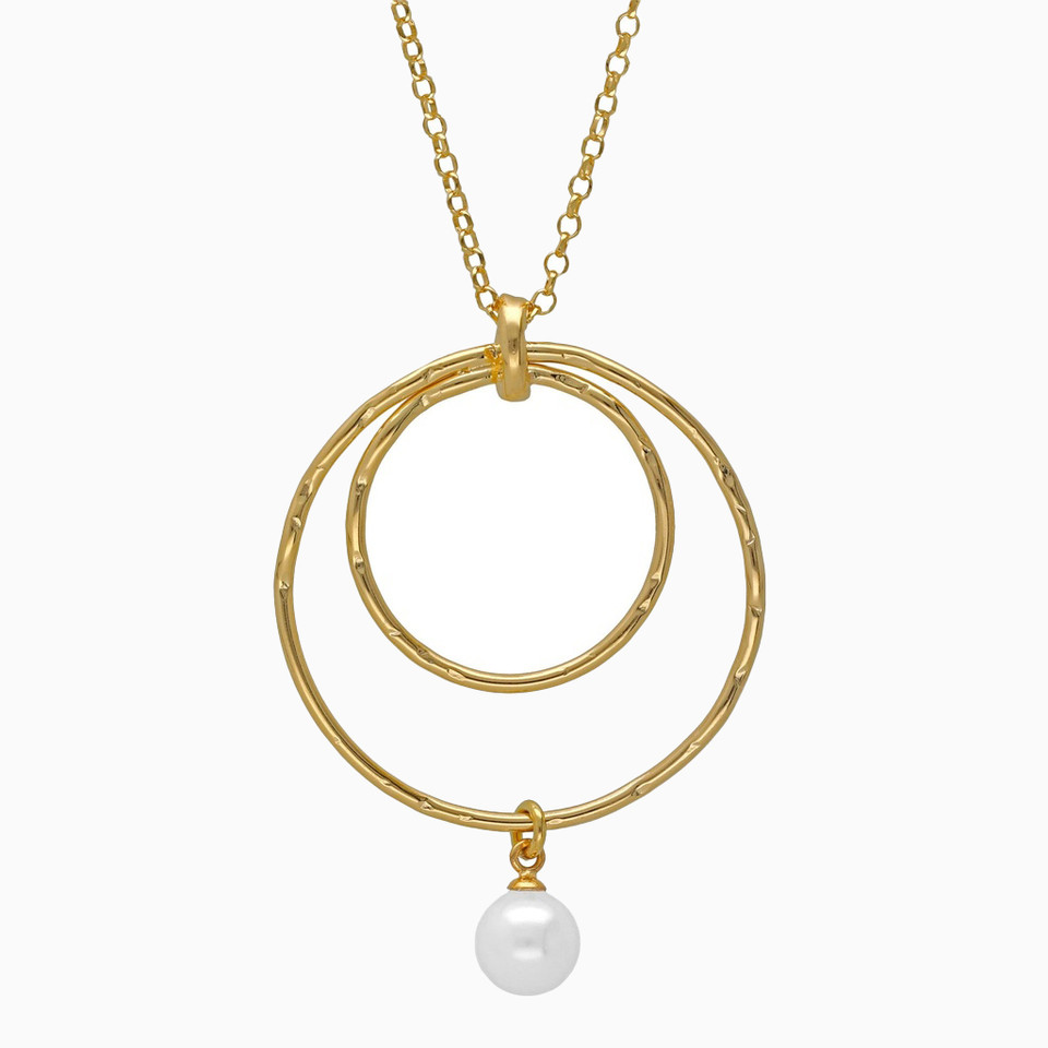 Open Rings Pearl Gold Plated Necklace Open Rings Pearl Gold Plated Necklace