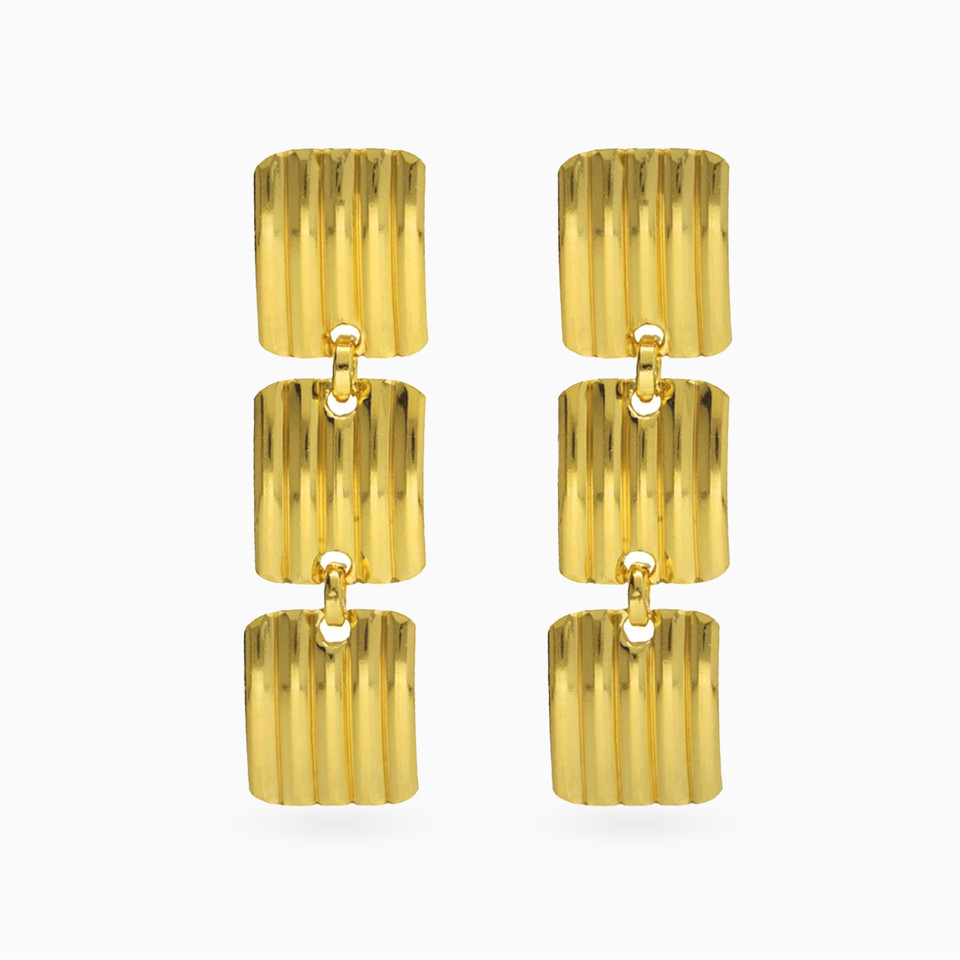 Three Rectangles Gold Plated Drop Earrings Three Rectangles Gold Plated Drop Earrings