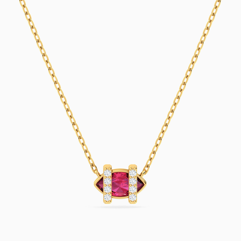 Marquise & Vertical Bars Pink Stone Necklace in 18K Gold Marquise & Vertical Bars Pink Stone Necklace in 18K Gold