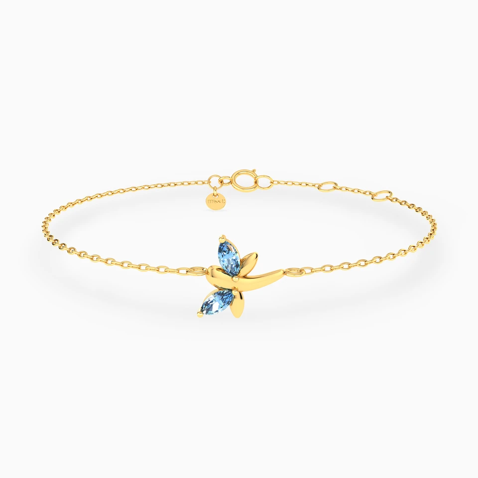 Dragonfly Aqua Blue Stone Chain Bracelet In 18K Gold Dragonfly Aqua Blue Stone Chain Bracelet In 18K Gold