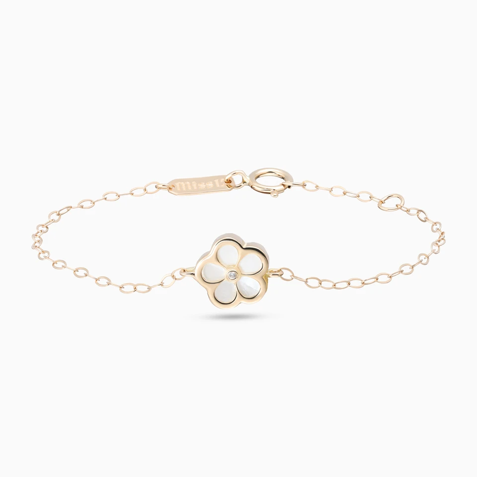 Kids Flower Pearl & Diamond Chain Bracelet in 18K Gold Kids Flower Pearl & Diamond Chain Bracelet in 18K Gold