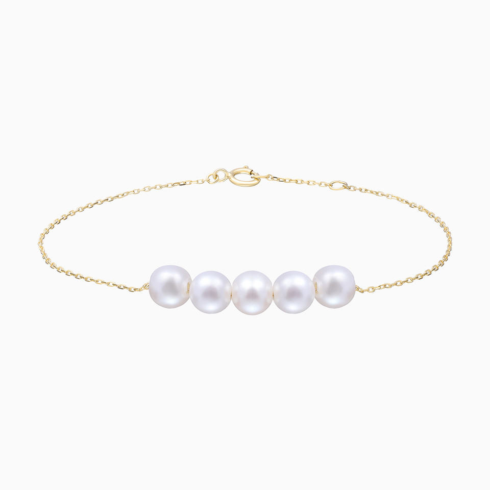 Round Pearl Chain Bracelet in 18K Gold - 2 Round Pearl Chain Bracelet in 18K Gold - 2