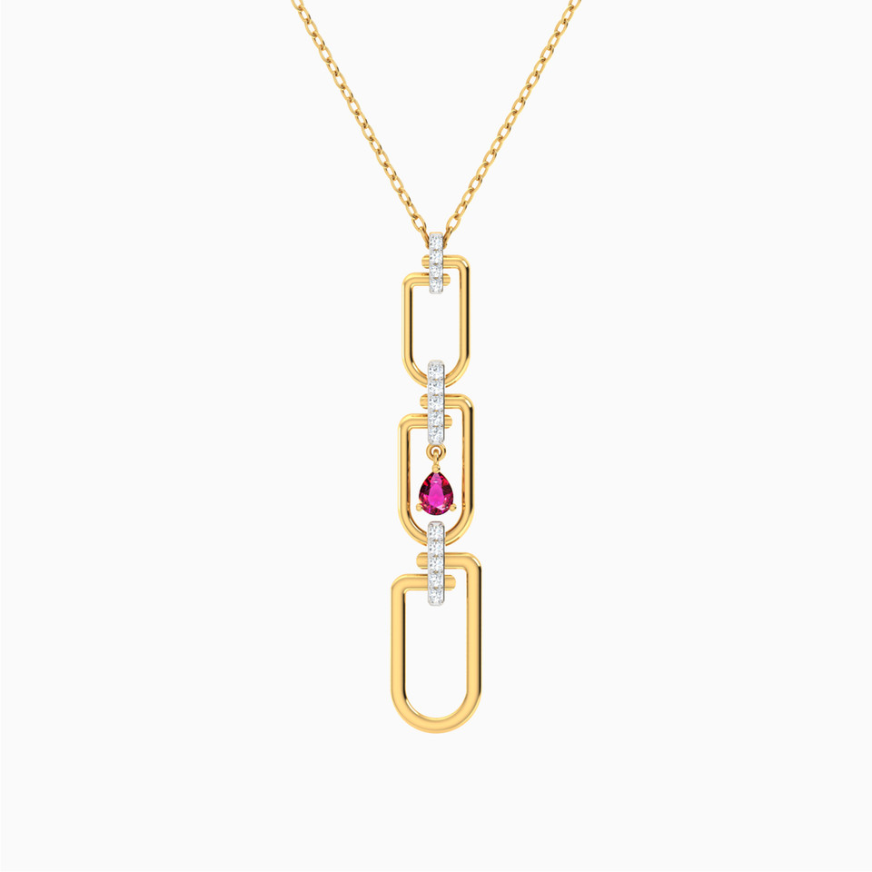 Vertical Row of Paperclip Red Stones Diamond Necklace in 18K Gold Vertical Row of Paperclip Red Stones Diamond Necklace in 18K Gold
