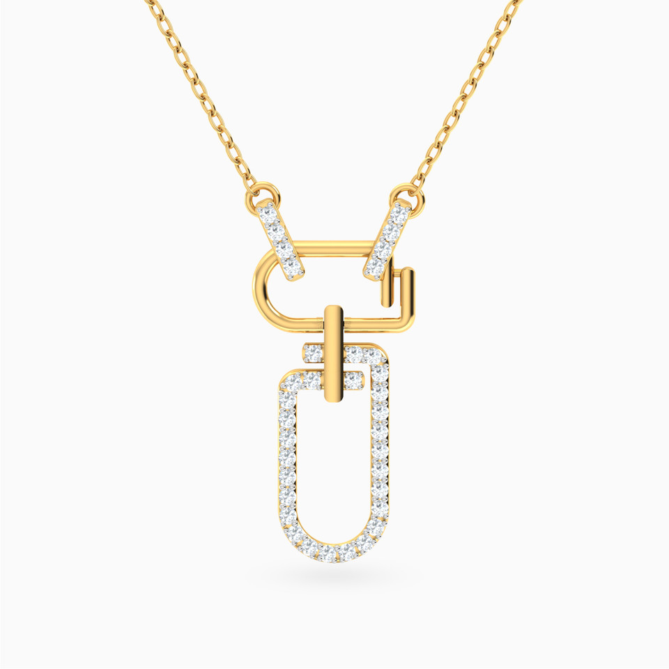 Two Paperclip Pendants Diamond Necklace in 18K Gold Two Paperclip Pendants Diamond Necklace in 18K Gold