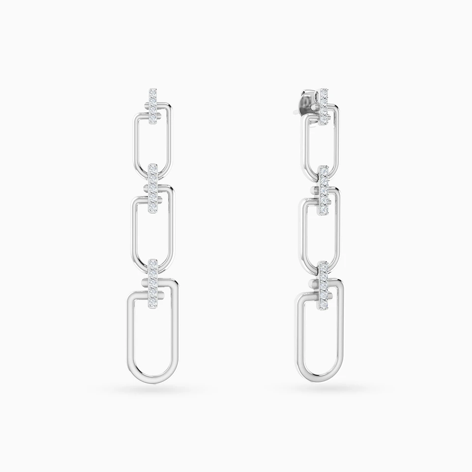 Vertical Row of Paperclip Diamond Drop Earrings in 18K Gold Vertical Row of Paperclip Diamond Drop Earrings in 18K Gold