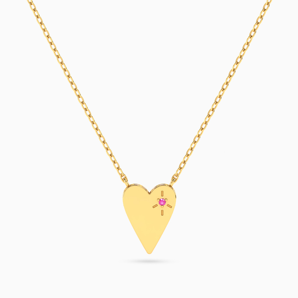 Golden Heart with Pink Stone Necklace in 18K Gold Golden Heart with Pink Stone Necklace in 18K Gold